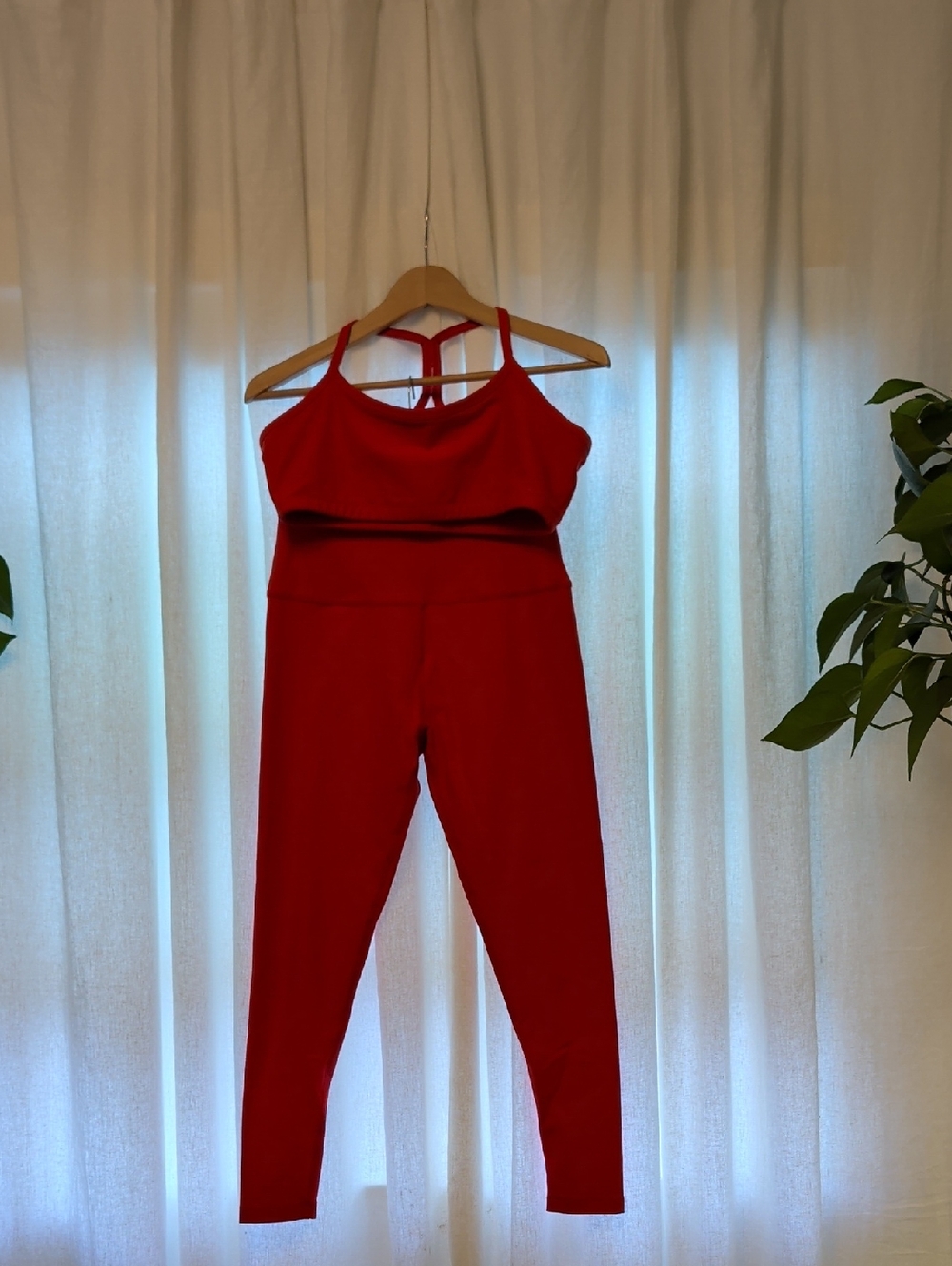 Beyond Yoga Red Strappy Back Bra & Legging Set